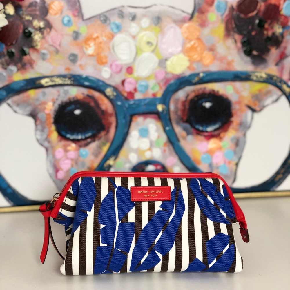 Henri Bendel Stipes and Palms Canvas Pouch